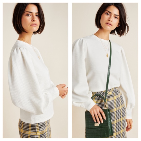 ❌SOLD❌ Anthro Ivory Shannon Balloon Sleeve Top - Picture 3 of 8